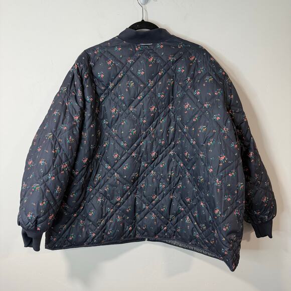 The Great. x Eddie Bauer The Patchwork Bomber Jacket Reversible Floral Blue Pink - Picture 6 of 9